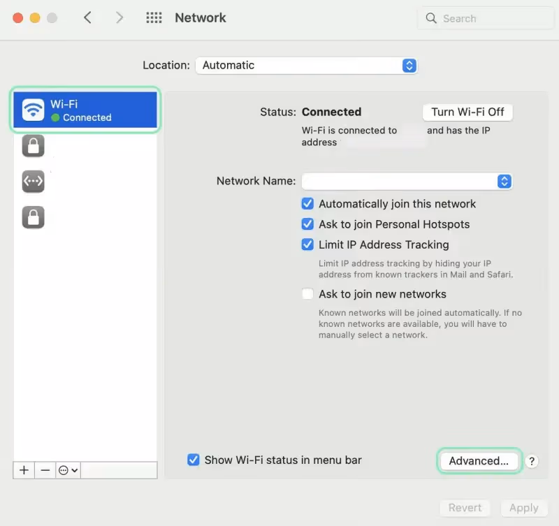 Click Advanced on Mac