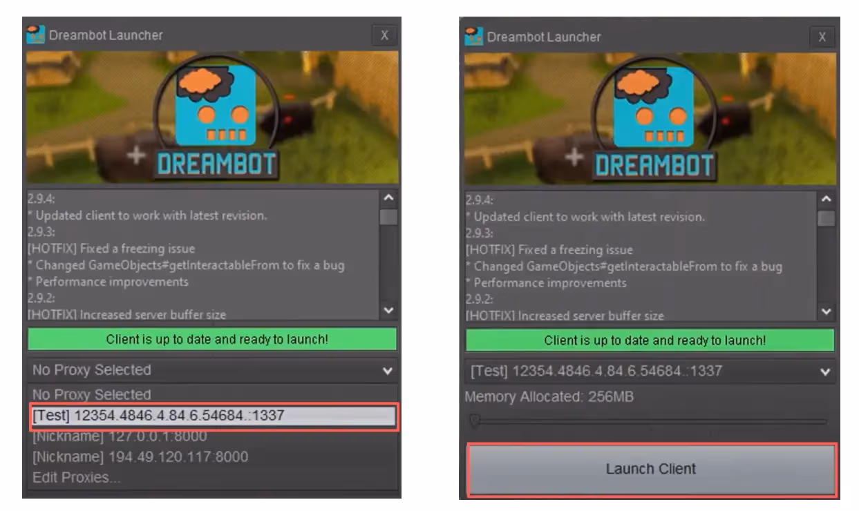 DreamBot proxy settings Launch