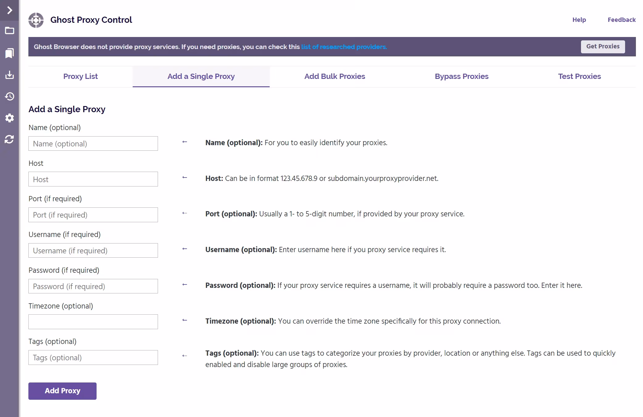 Ghost Proxy Control Add a Single Proxy