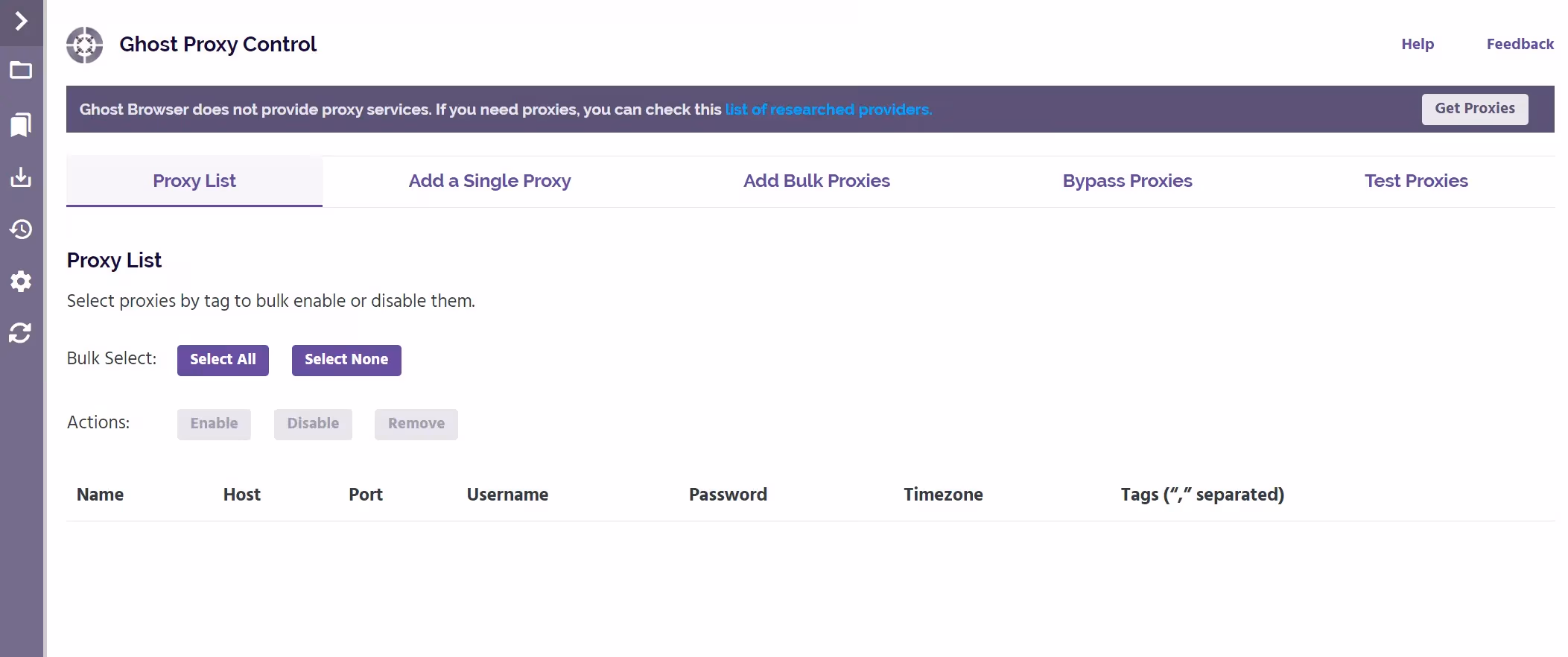 Ghost Proxy Control Proxy List Page