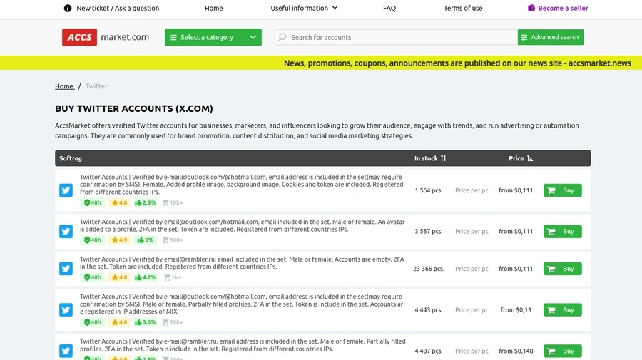 Buy Twitter Accounts On AccsMarket