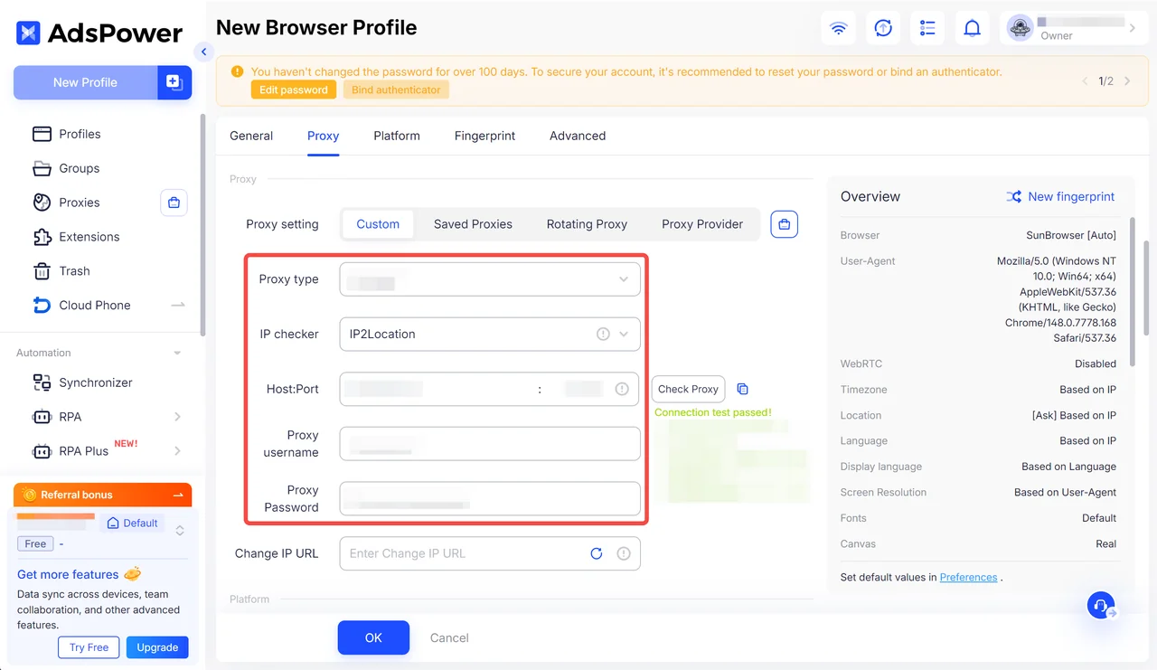 Add IPcook Proxy Details in AdsPower