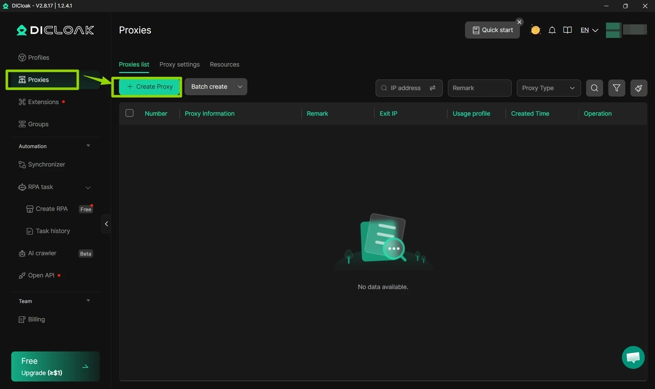 Add Proxy Connection in DICloak