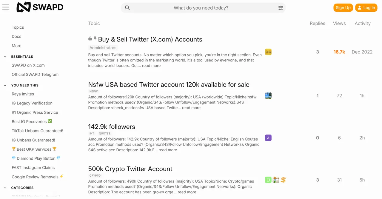 Buy Twitter Accounts On SWAPD
