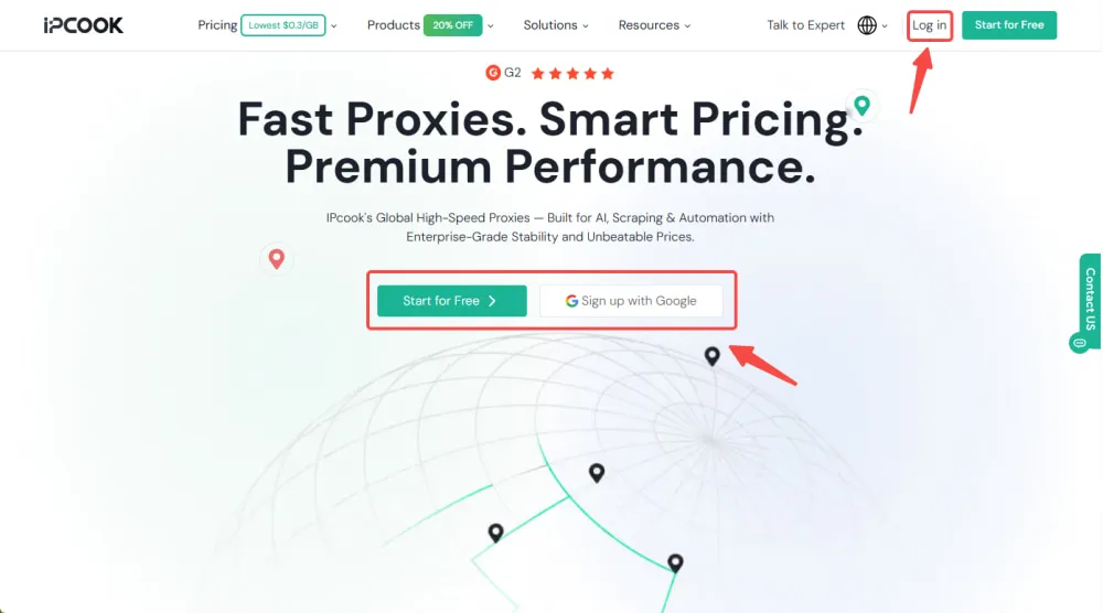 Click Login or Start for Free on IPcook