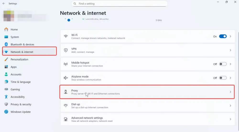 Click Proxy under Network & Internet settings
