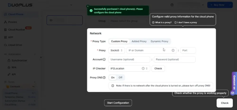 Configure Proxy Credentials in DuoPlus