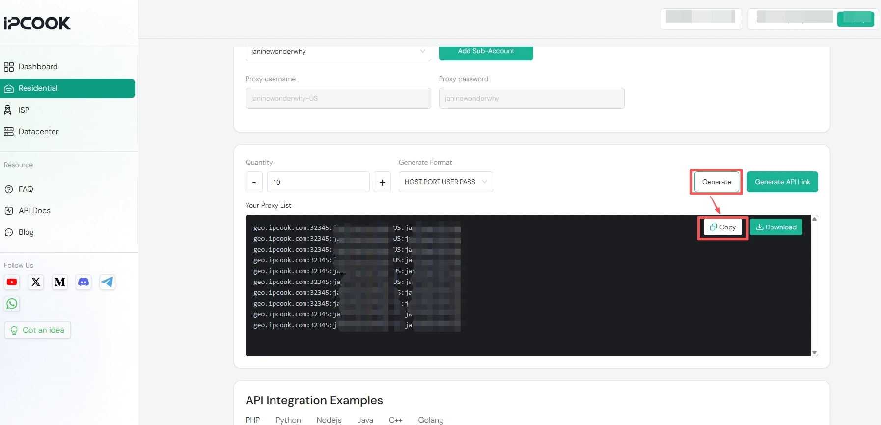 Copy Bulk Residential Proxy in IPcook