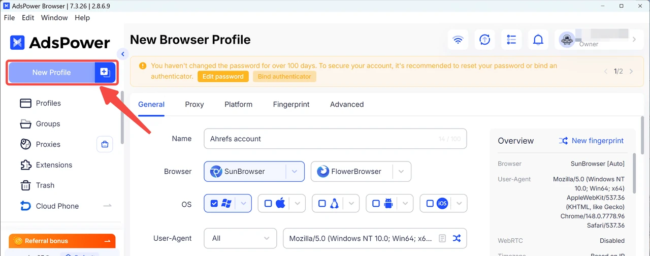 Create a New AdsPower Profile