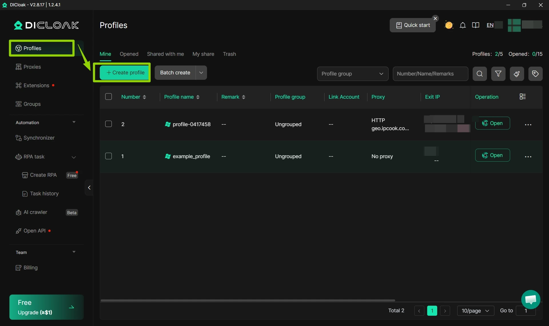 Create Browser Profile in DICloak