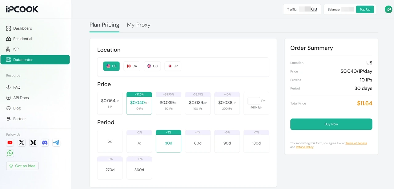 IPcook Datacenter Plan Pricing