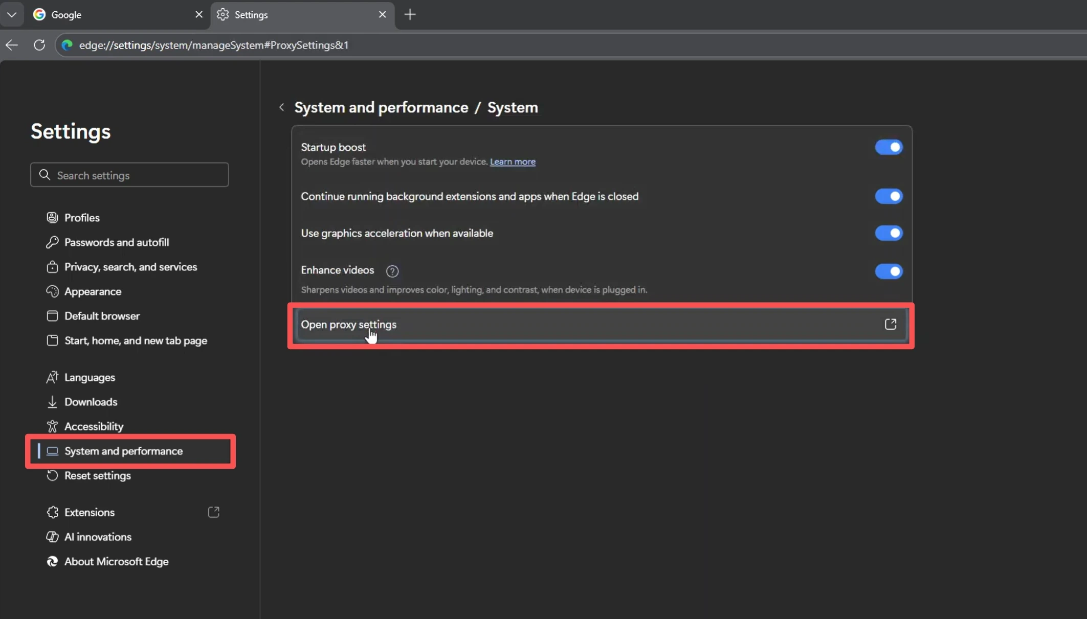 Edge System and performance page