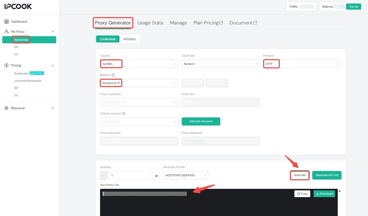Generate an IPcook Residential Proxy