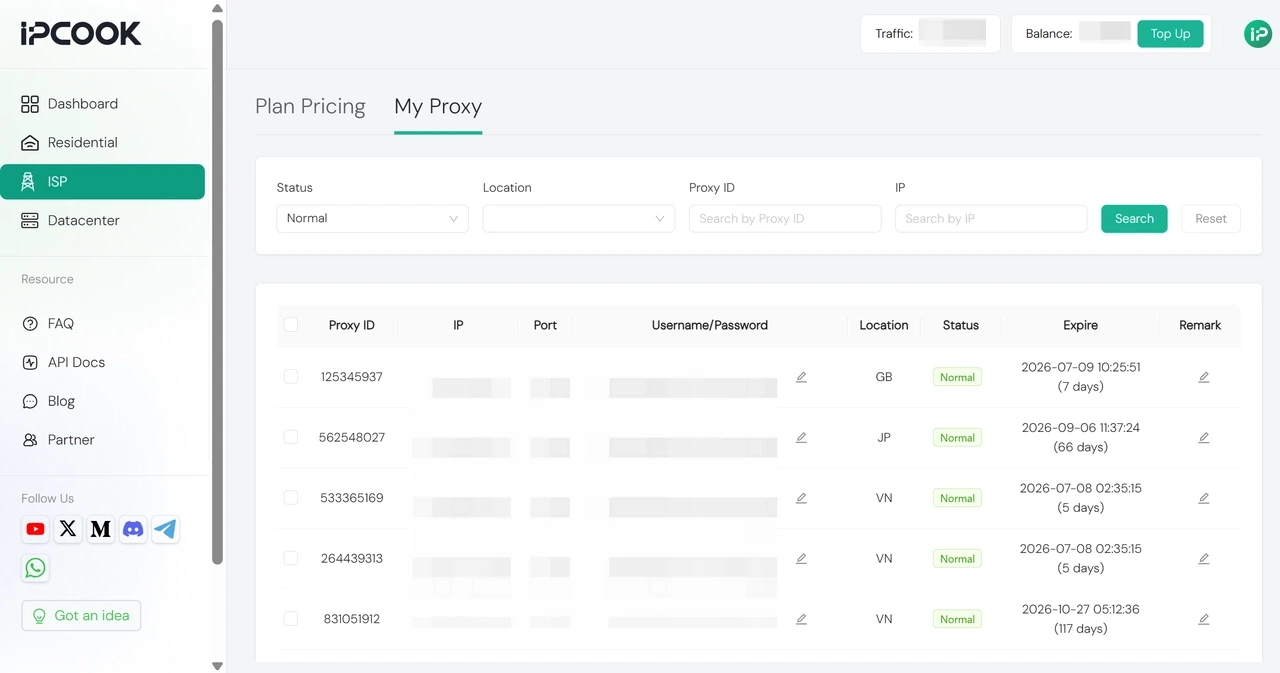 Get ISP Proxy Credentials from IPcook