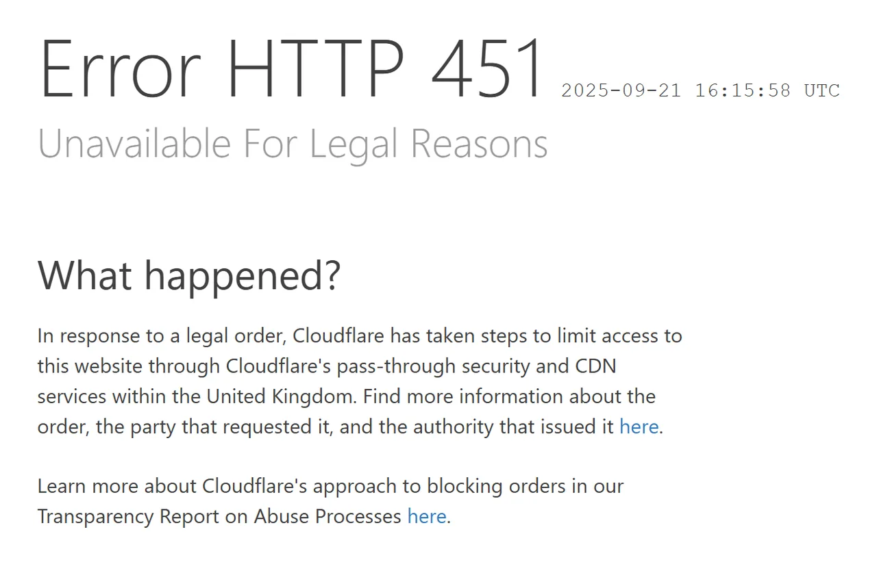HTTP 451 Error Response