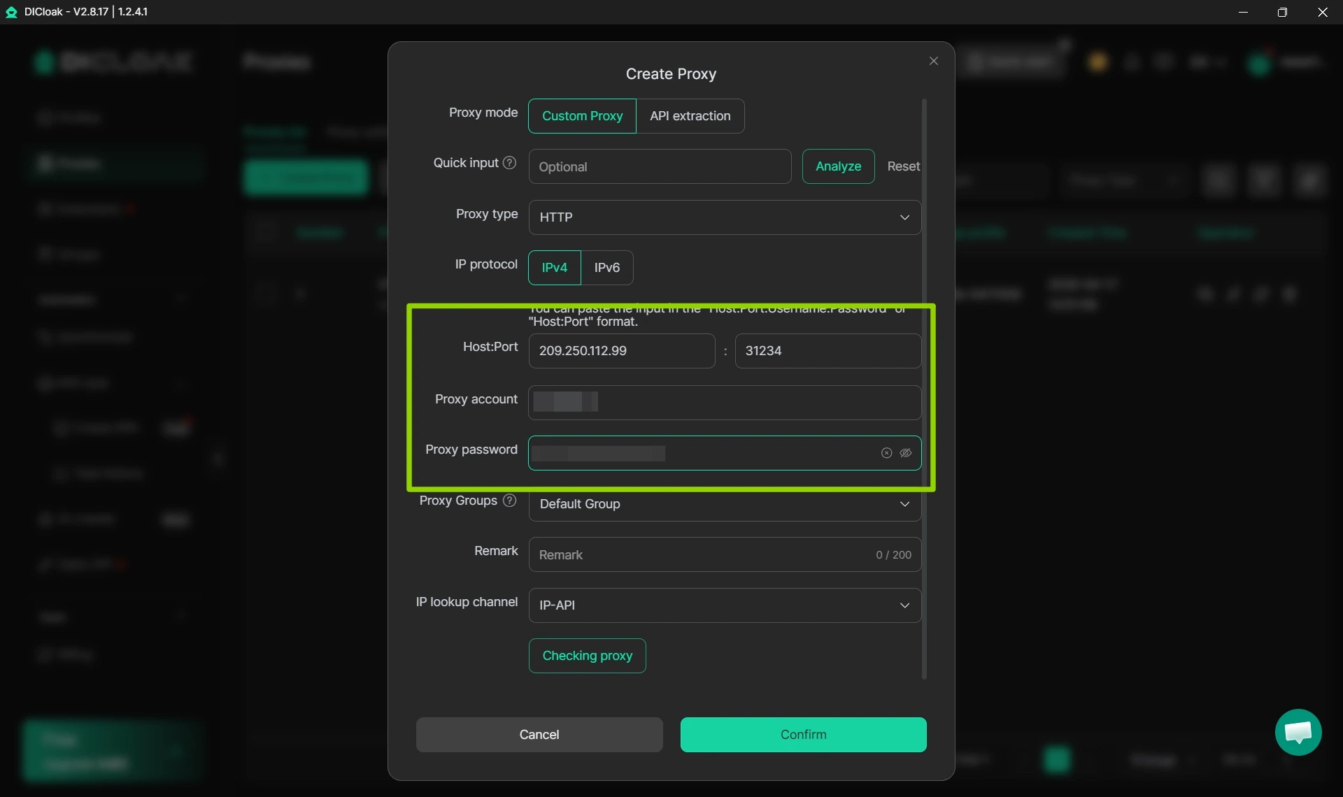 Input Proxy Detail in DICloak