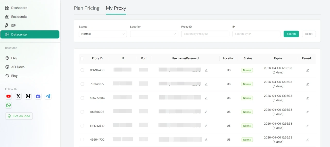 IPcook Datacenter My Proxy