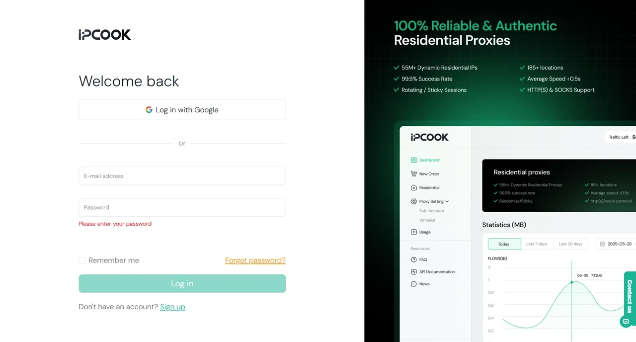 IPcook Login Page
