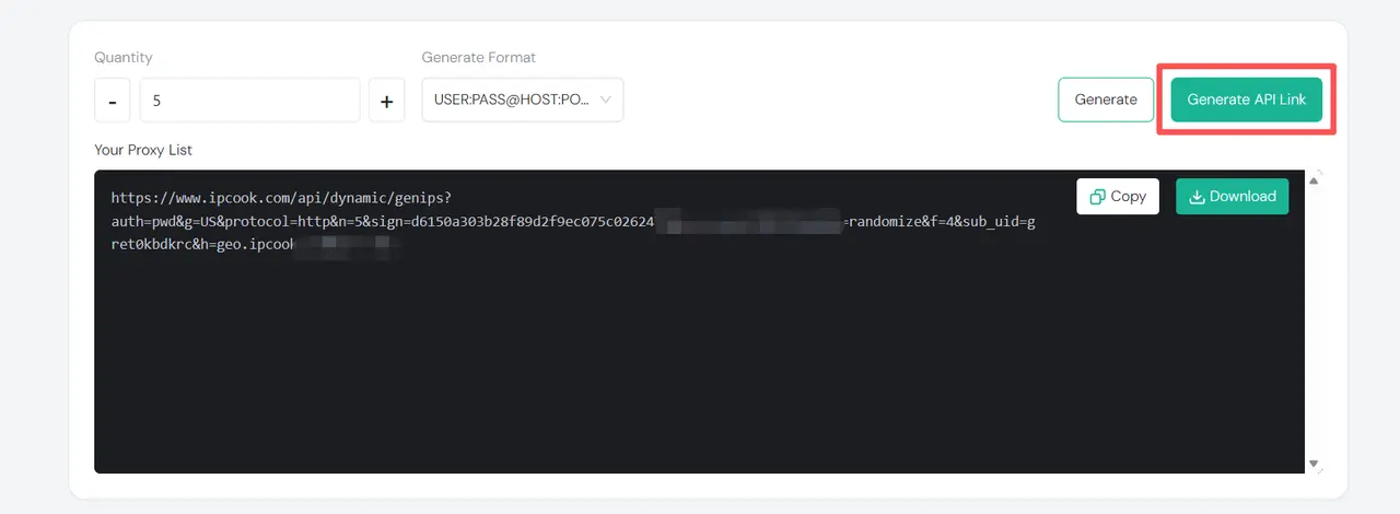 IPcook Setup Generate API Link