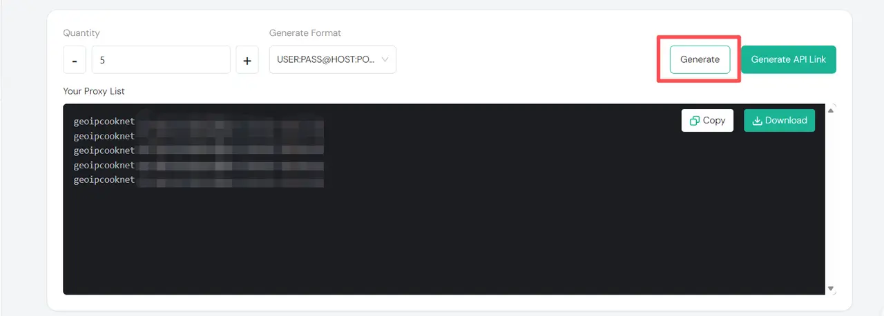 IPcook Setup Generate Proxy
