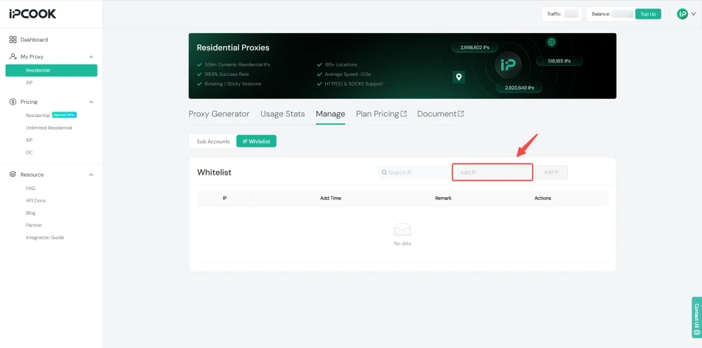 IPcook's IP Whitelist Settings