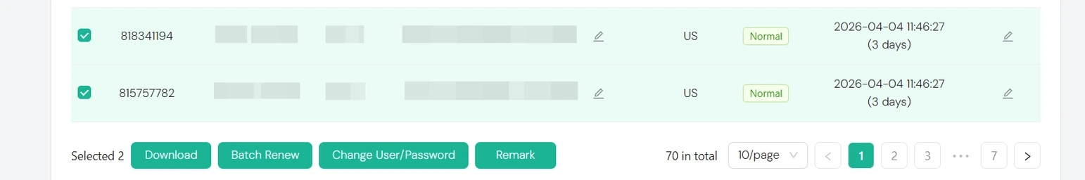 IPcook ISP My Proxy Batch Actions