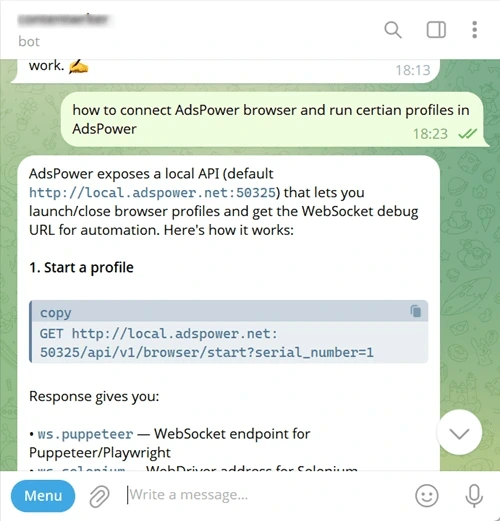 Launch a Profile via Telegram Bot