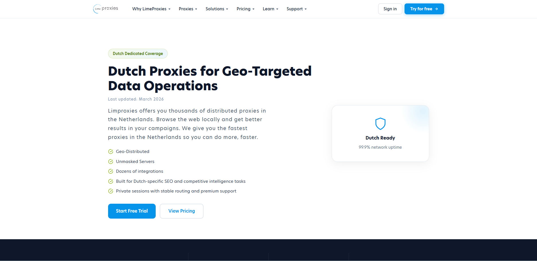 LimeProxies Netherlands Proxy Page