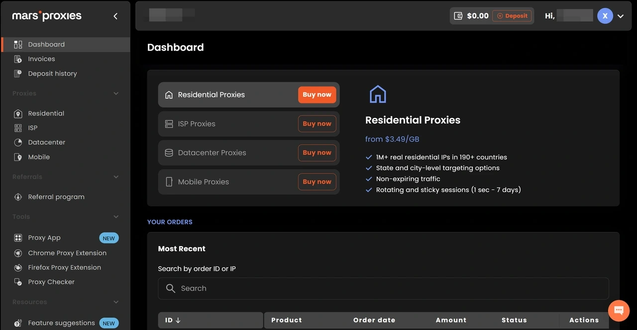 MarsProxies Dashboard