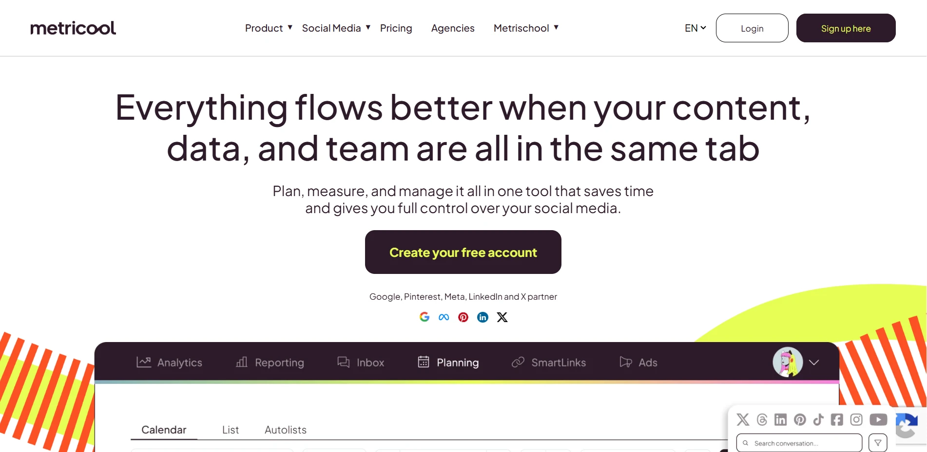 Metricool Homepage
