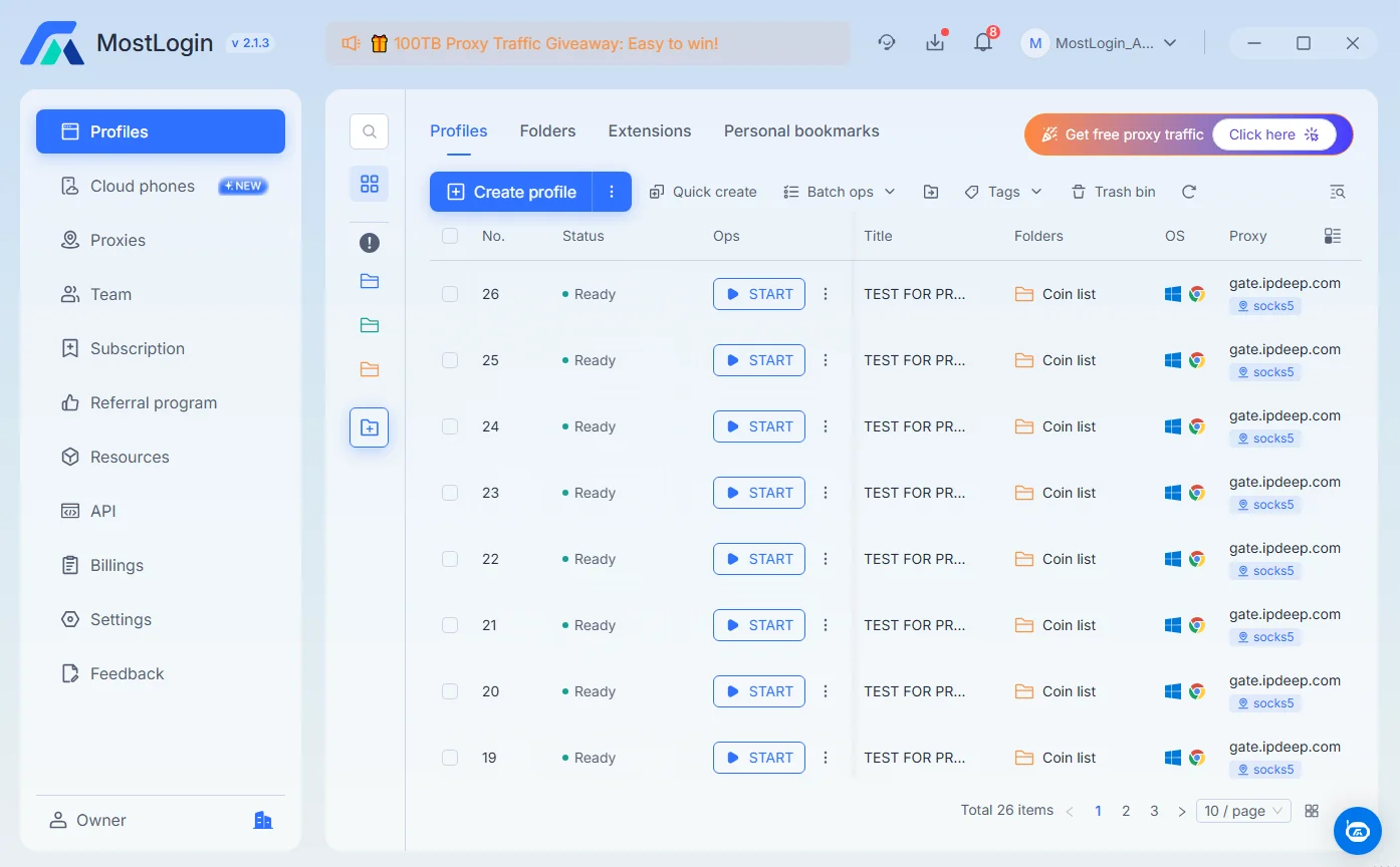 Create Profiles in MostLogin