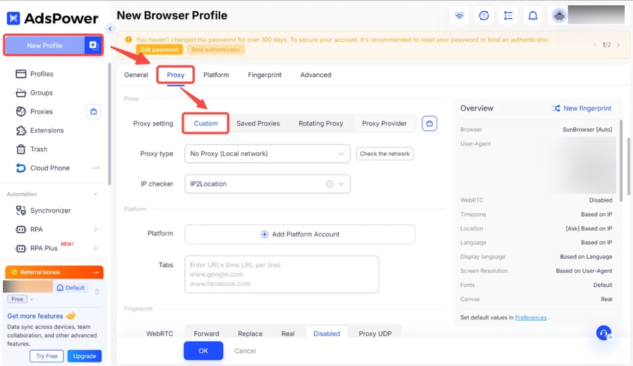 Create New AdsPower Browser Profile