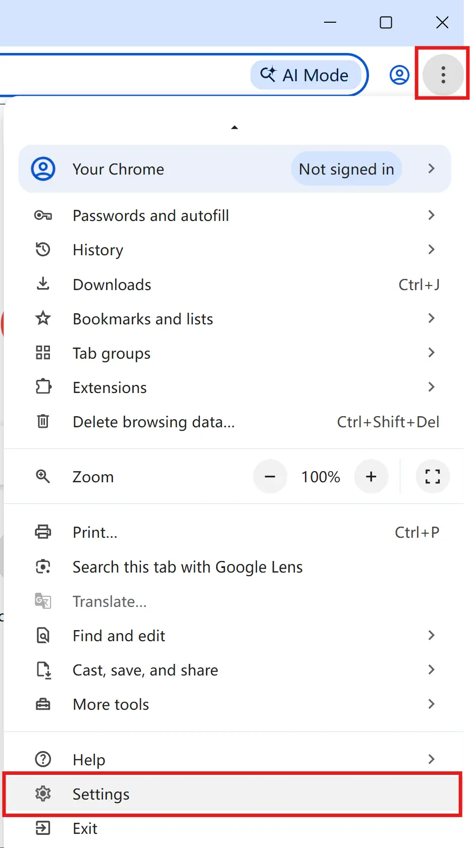 Open Google Chrome Menu