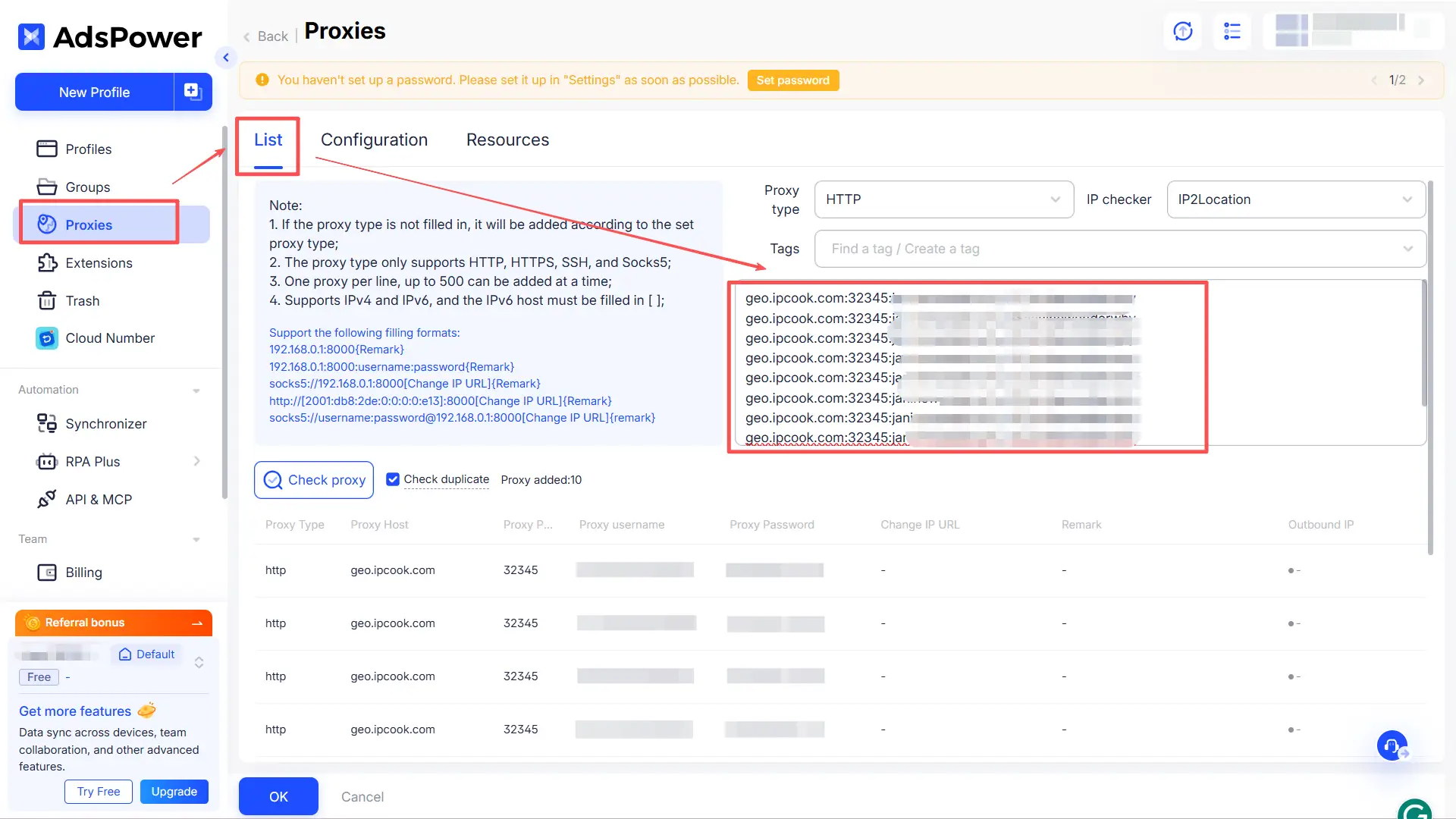 Paste Proxy Details in AdsPower