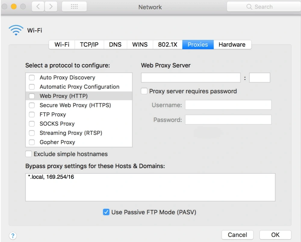 Proxy Settings on MacOS
