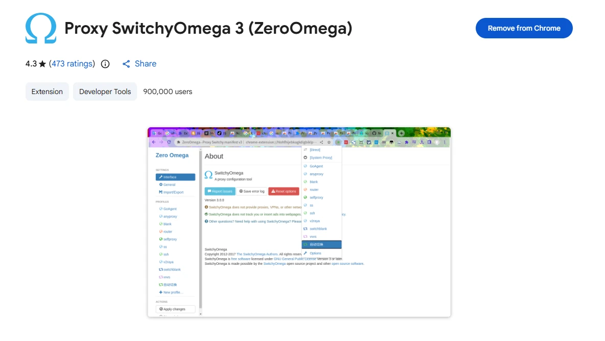 Proxy SwitchyOmega 3 (ZeroOmega) Extension
