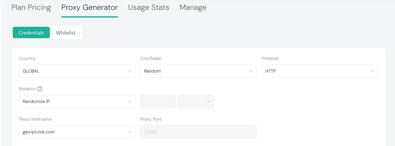IPcook Residential Proxy Generator Credentials