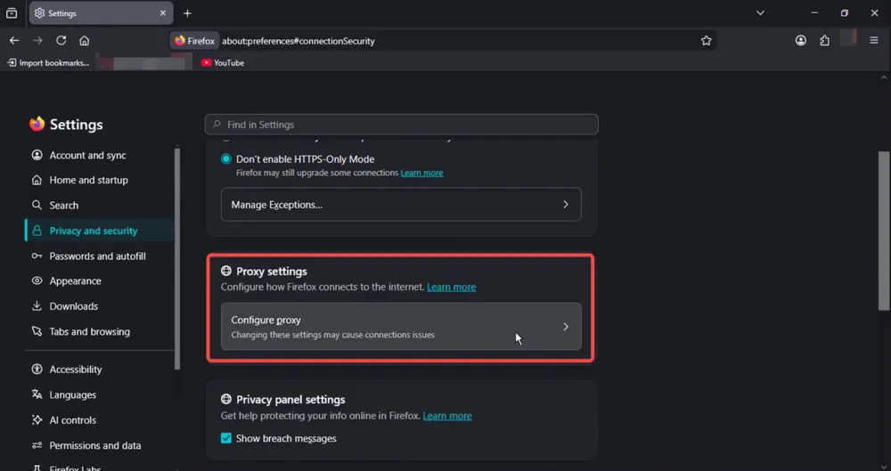 Select Configure Proxy