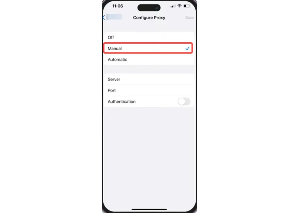 Select Manual Proxy Option
