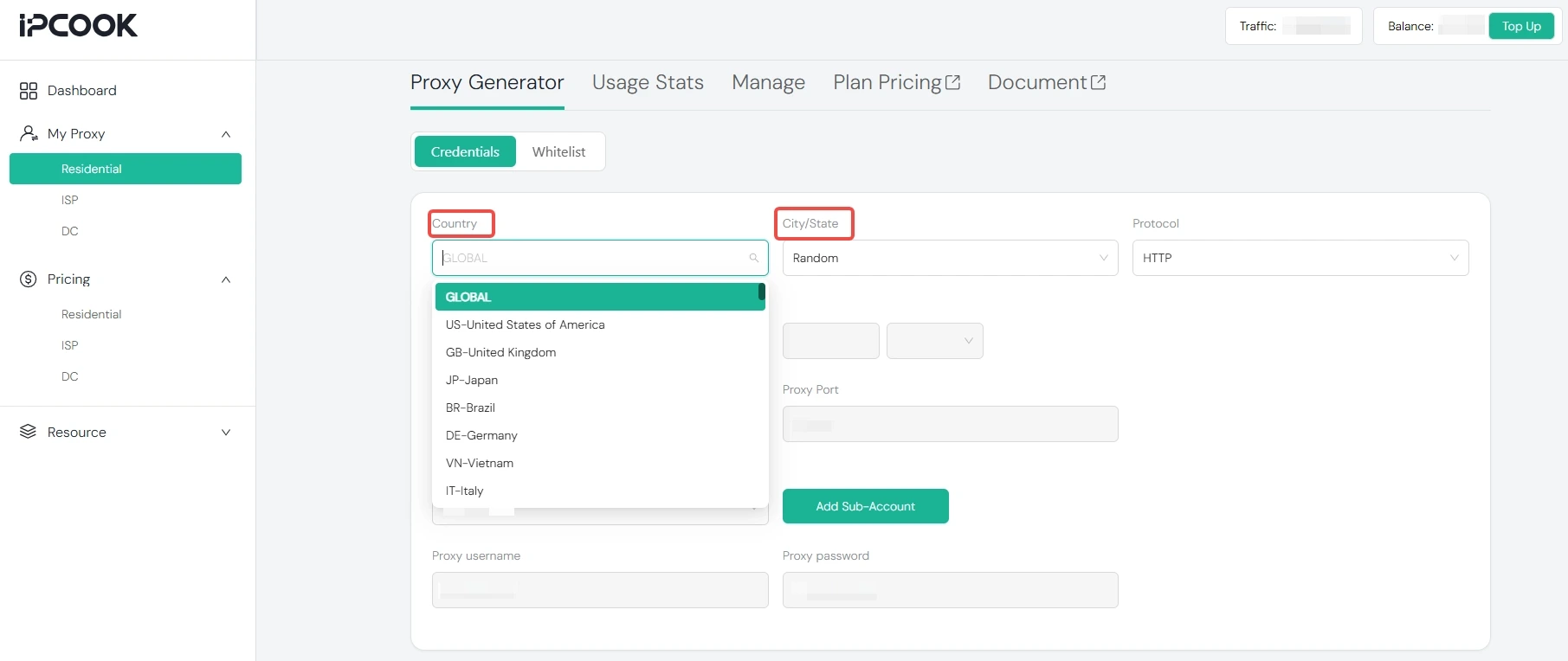 Select the Proxy Location