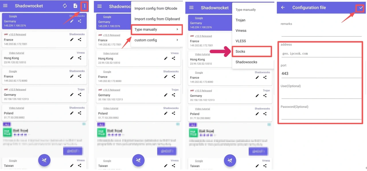 Set up proxy with Shadowrocket for Android