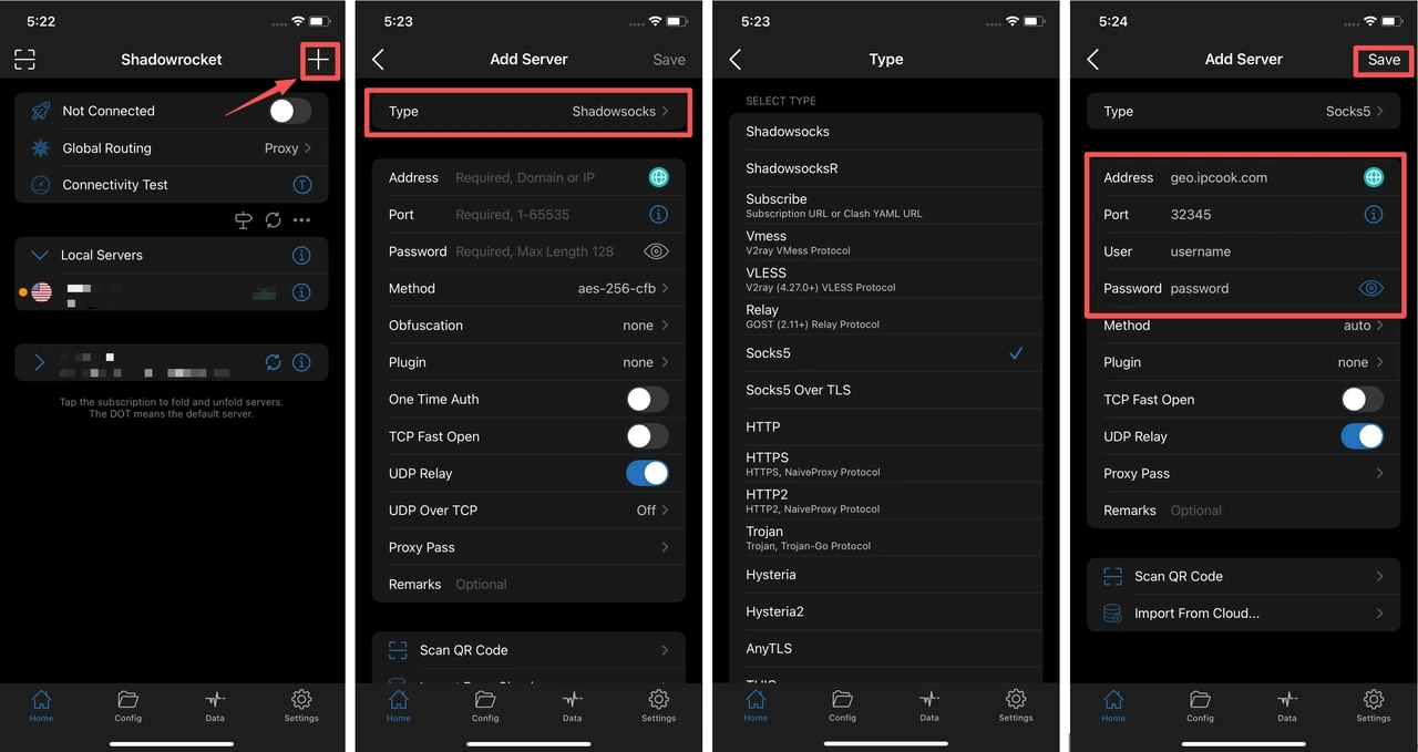 Set up proxy with Shadowrocket for iOS