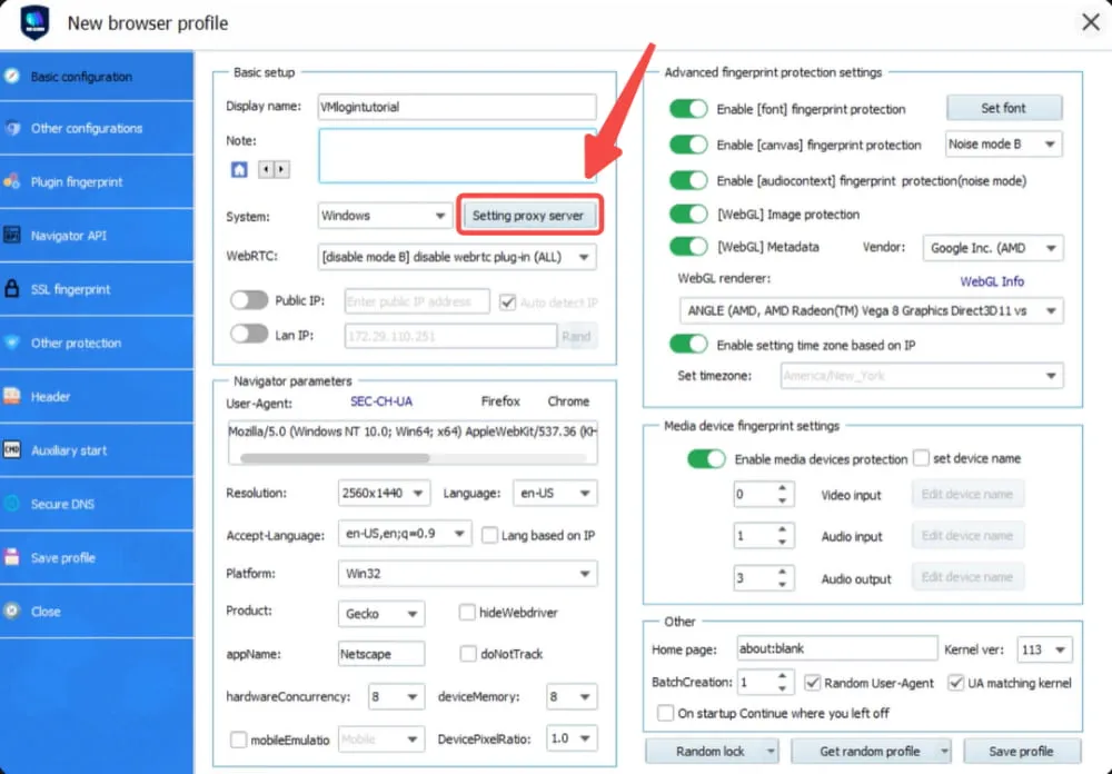 Click Setting Proxy Server