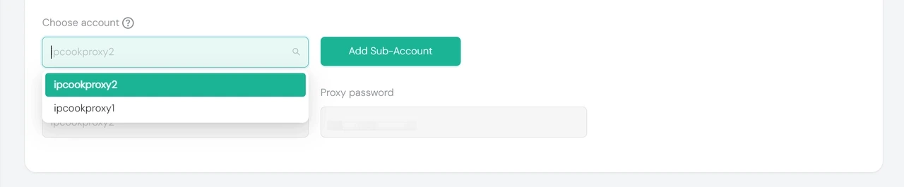 IPcook Proxy Credentials Choose Account
