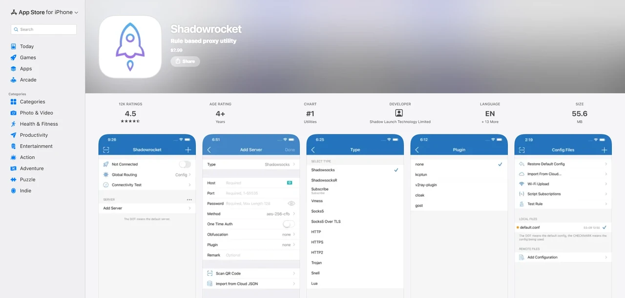 Shadowrocket on iOS App Store