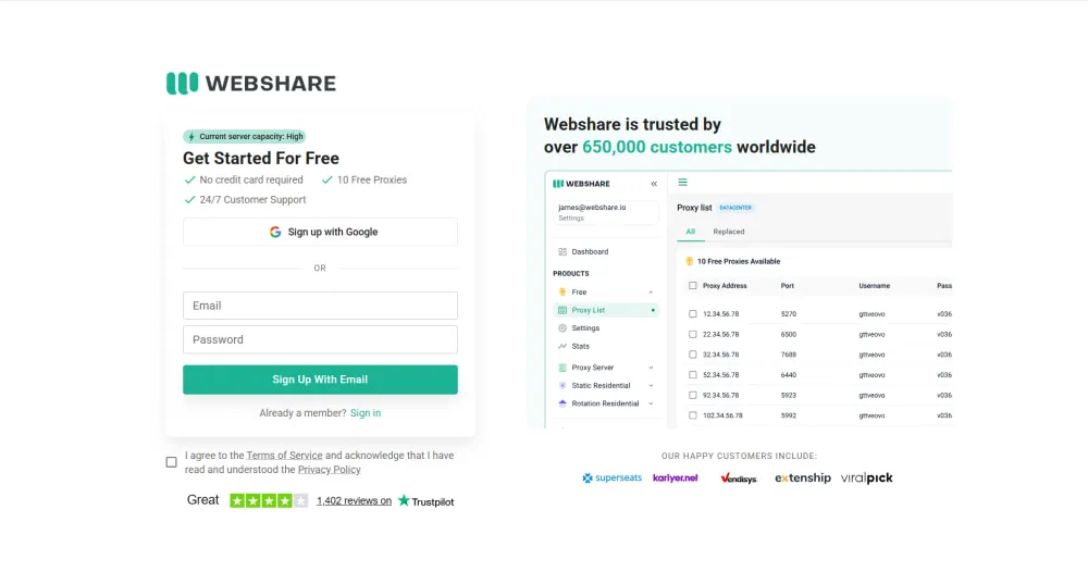 Sign-In to Webshare Dashboard