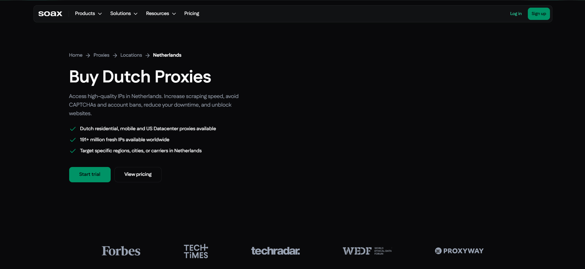 SOAX Netherlands Proxy Page