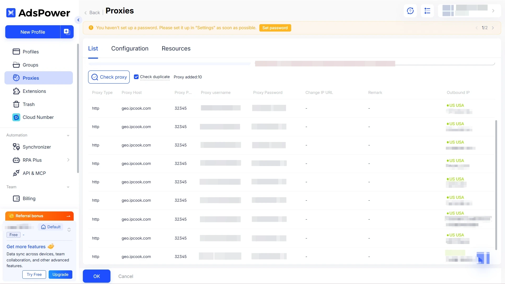 Test Batch Proxies in AdsPower 