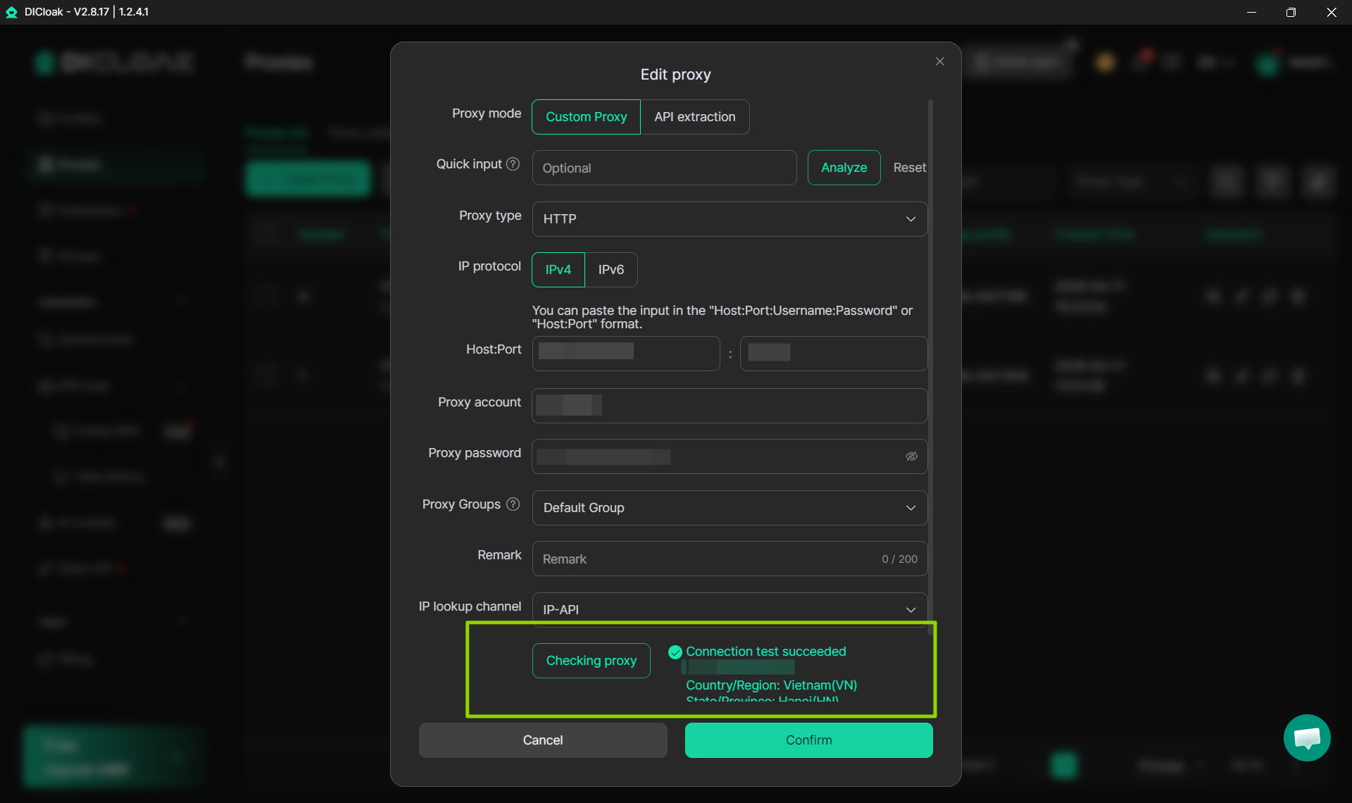 Test Proxy in DICloak