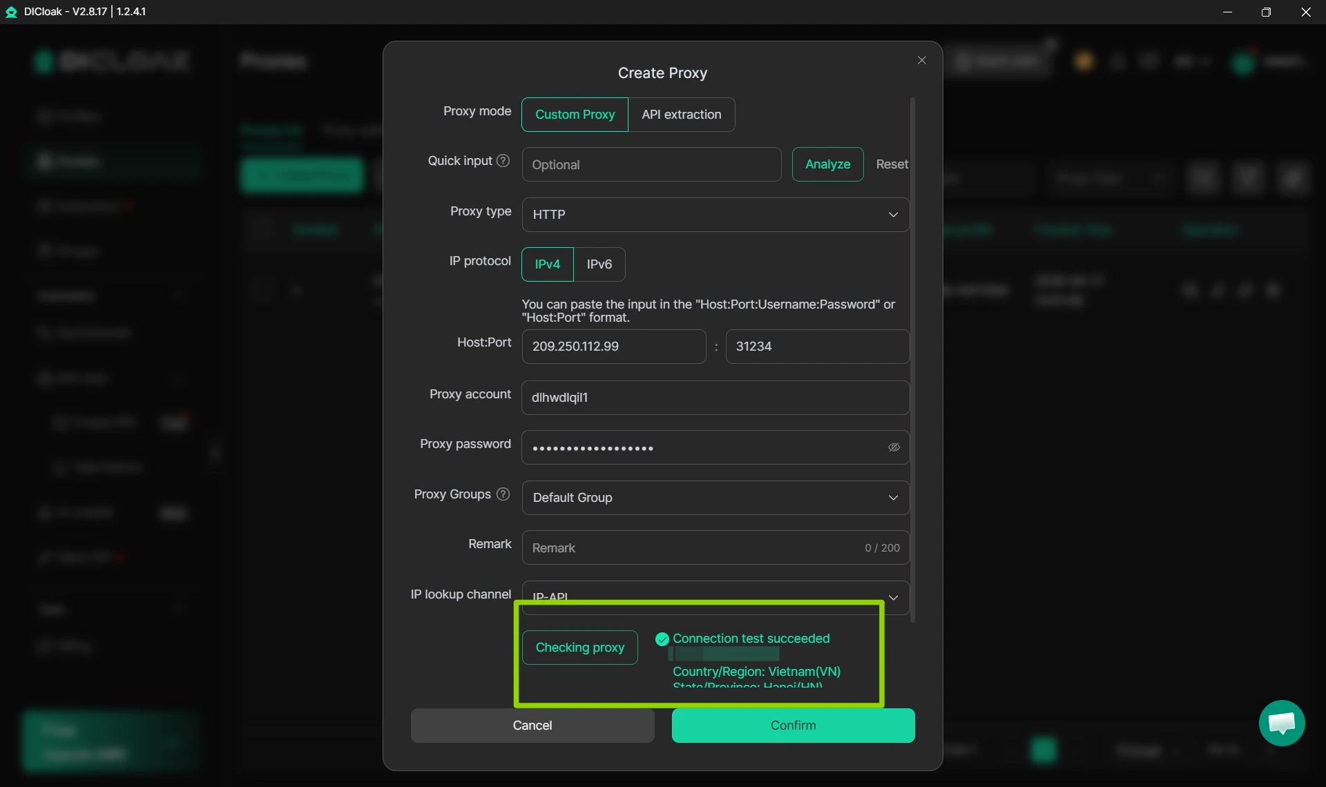 Test Proxy in DICloak